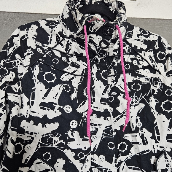 Empyre Y2K Punk Streetwear Jacket Black/White Airplane Print Pink Graphic Lining - Picture 4 of 13
